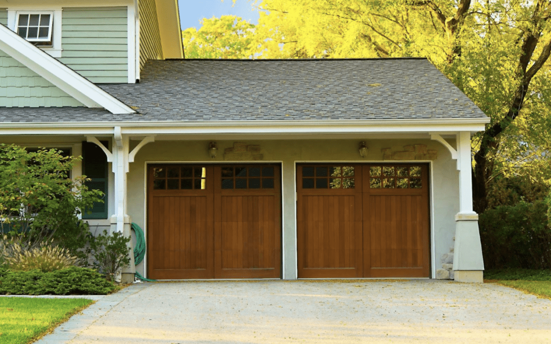 wood garage doors on a home with a two car garage