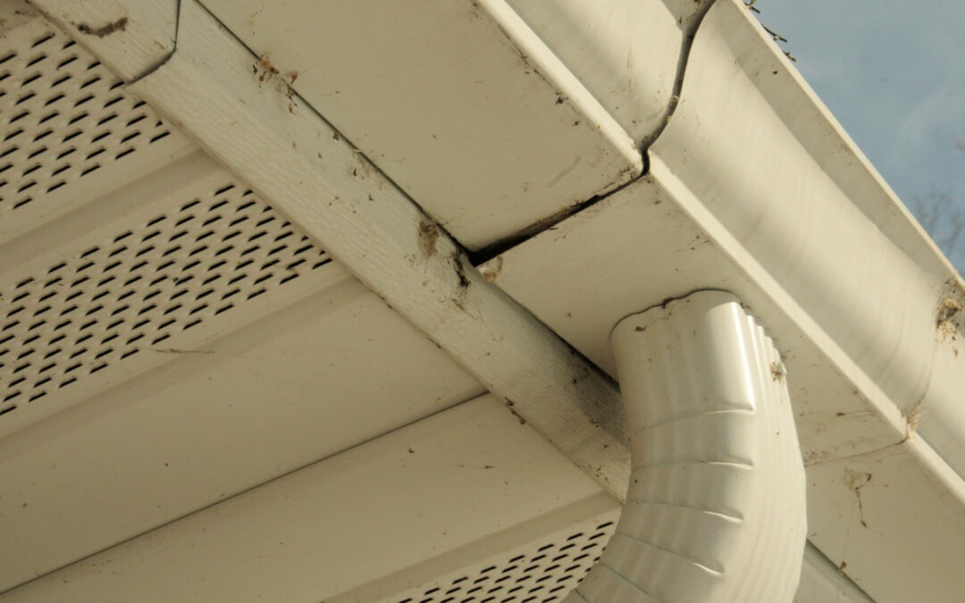 up close photo of a gutter system that has a gutter leak repair needed